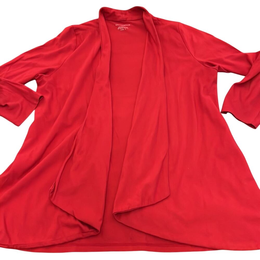 Charter Club Size L Red Knit Open Front Jacket Top 3/4 Sleeves Basic